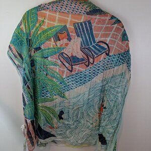 Galeries Lafayette Paris Pool Scene Scarf, 40" x 70"